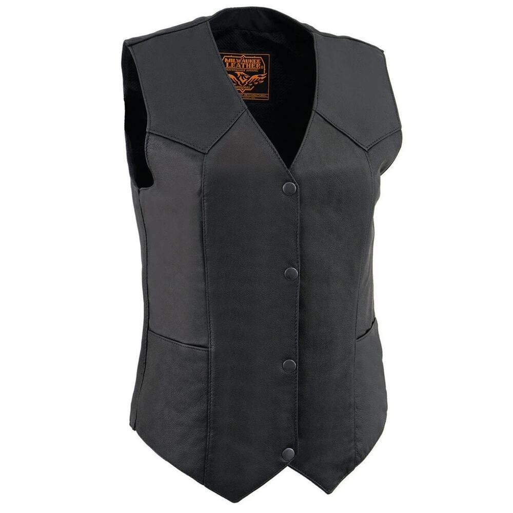 NWT Milwaukee Leathers MLL4545 Black leather Classic 4 snap vest
